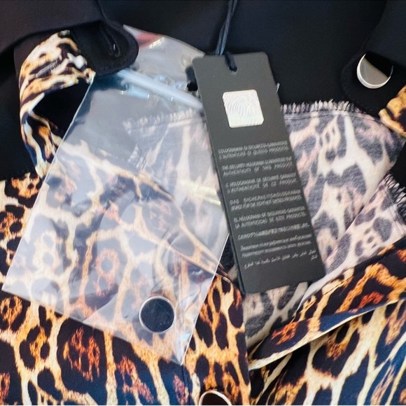 New! JUST CAVALLI Logo Color Block Animal Print Button Up Shirt Blouse - Picture 10 of 11